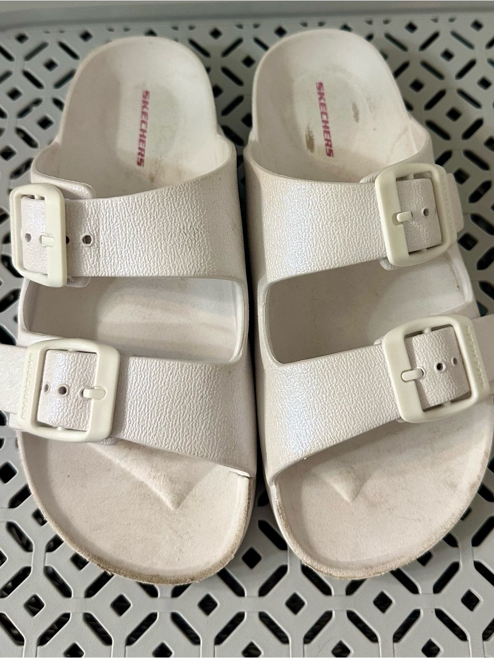Skechers Kids White Opal Buckle Slide Sandals